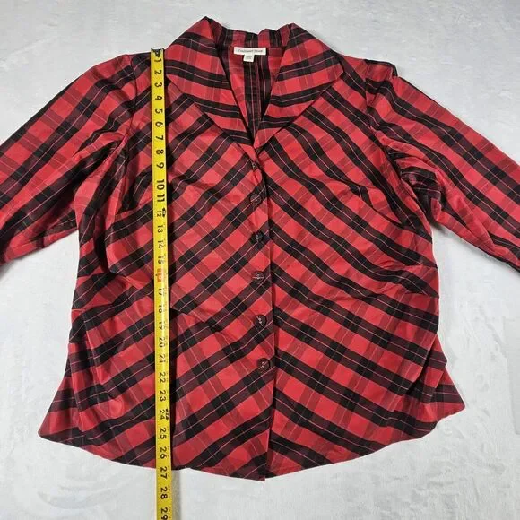 Coldwater Creek Womens Red Buffalo Plaid 3/4 Sleeve Blouse 18W Holiday Office - Picture 9 of 9